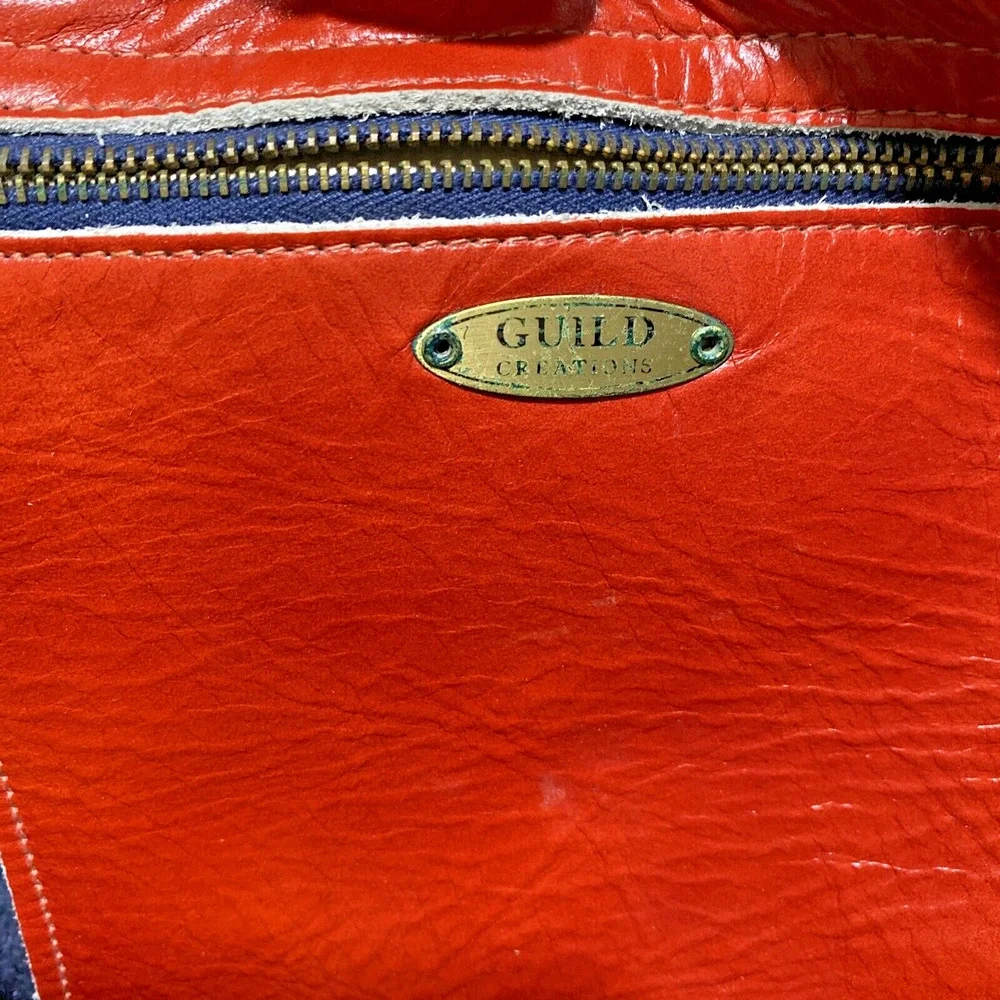 Vintage GUILD Red White & Blue Leather Purse Shoulder Bag 70s Top Stitch Fashion